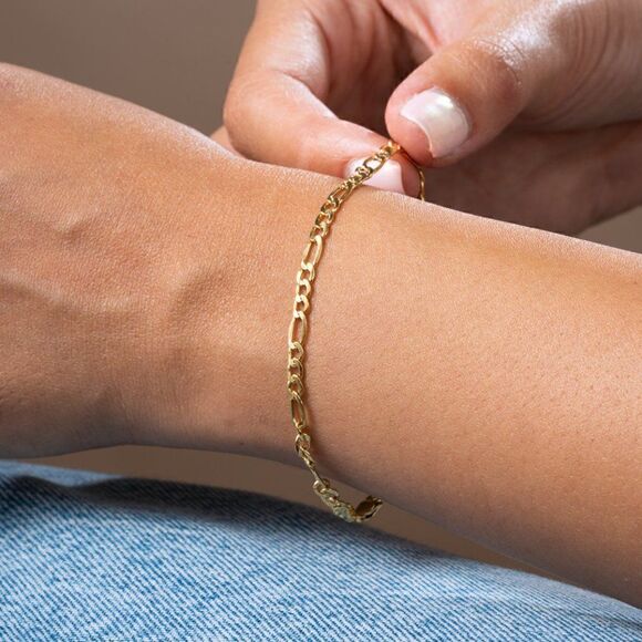14K Real Gold Figaro chain Bracelet | perfect gift | Woman Bracelet | - Picture 2 of 3